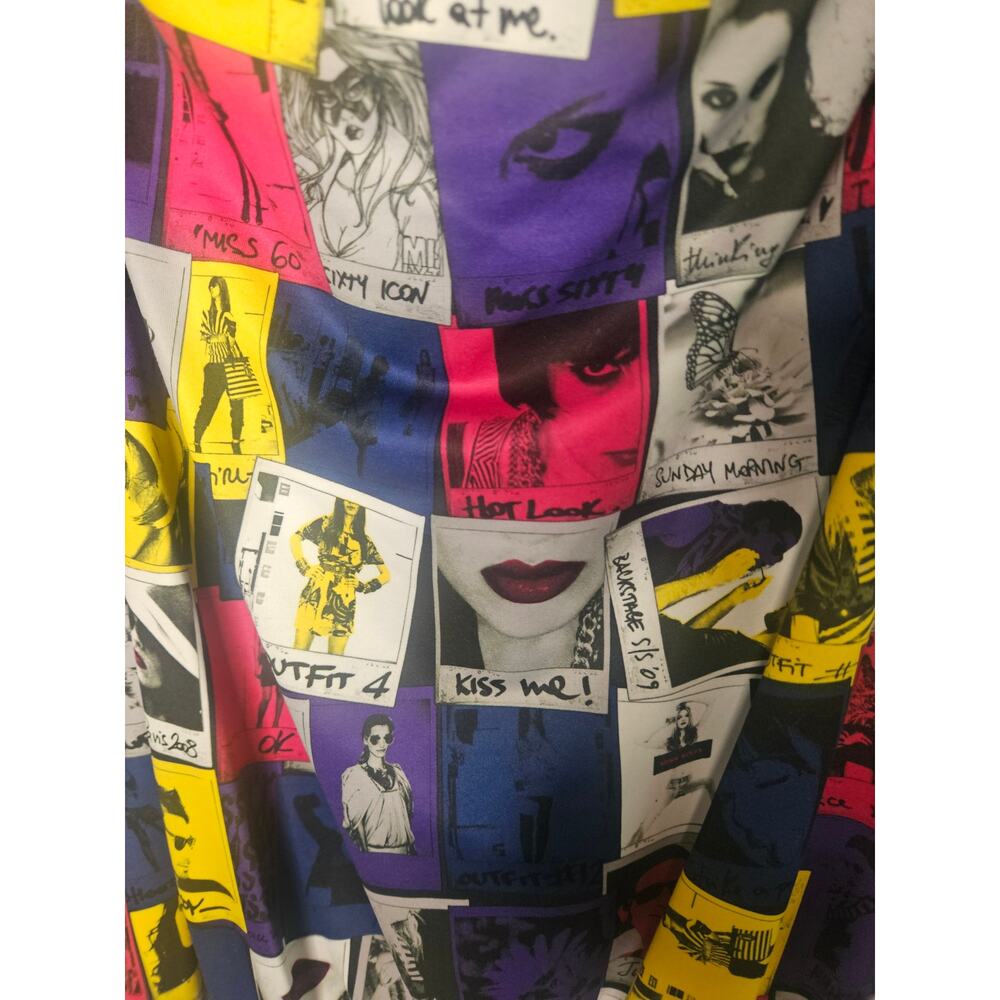 Miss Sixty Mini Dress Sz S Vintage Y2K Pop Art Cowl Neck Puff Sleeves NWT - Picture 4 of 10